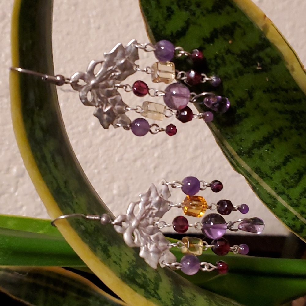 Beautiful Silver Bow Gemstone Earrings